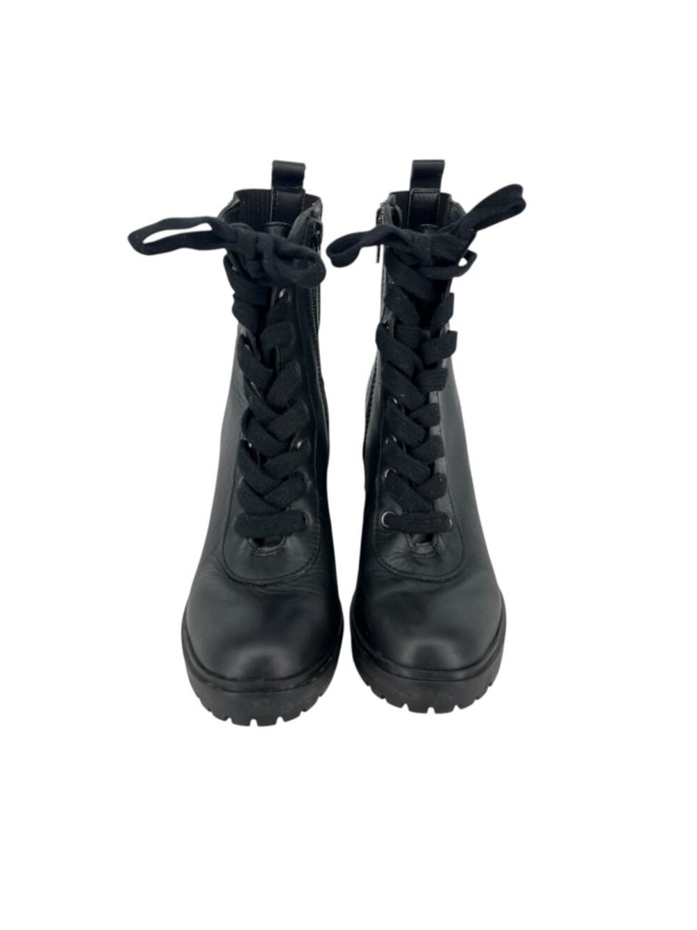 Steve Madden Latch Black Lace-Up Chunky Heel Leather Ankle Boots Size 6